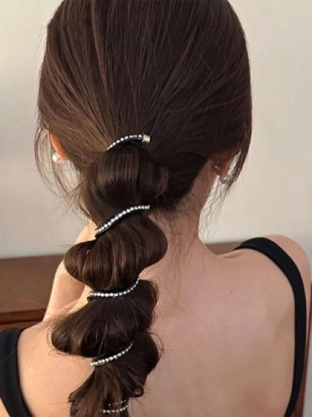 3pcs Glitter Rhinestone Spiral Hair Ties No Damage Bubble Braid Ponytail Holders